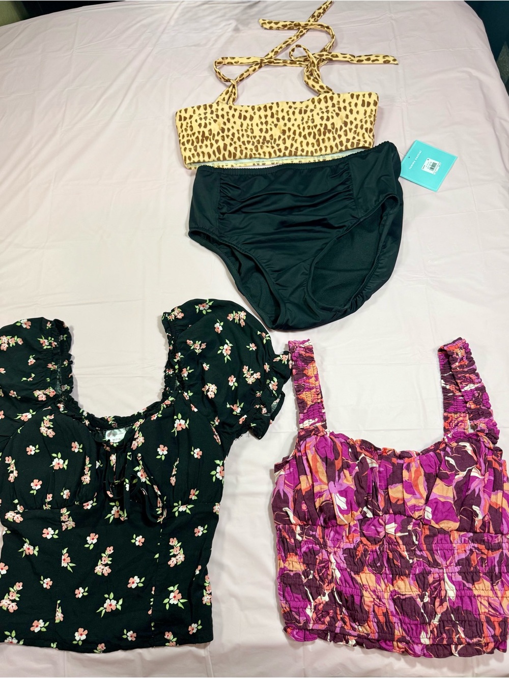 SO size M bathing suit, and two super cute tops